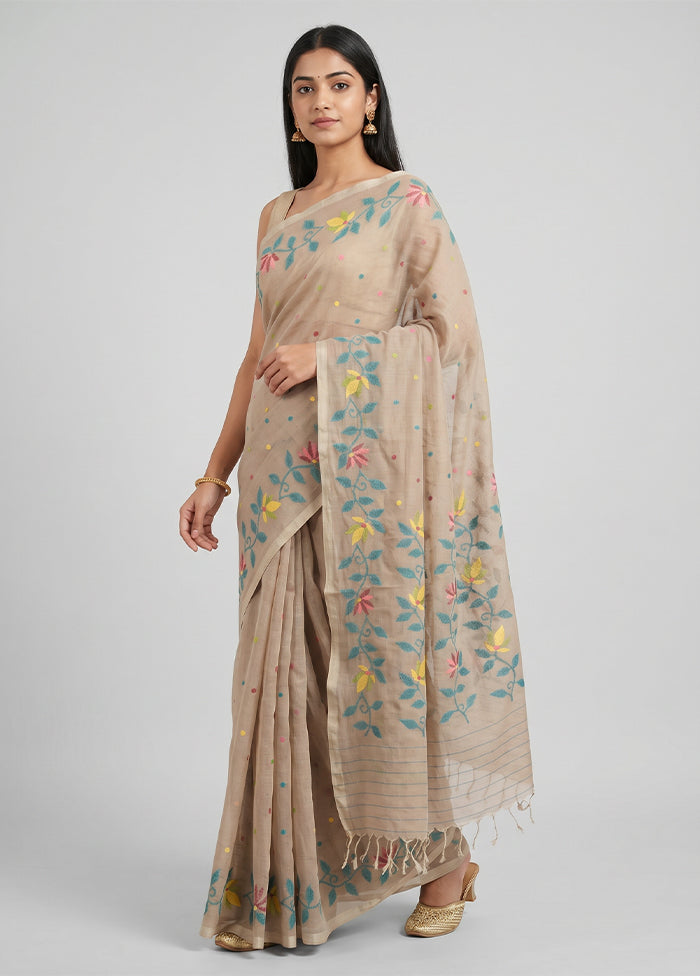 Multicolor Handloom Pure Cotton Saree With Blouse Piece