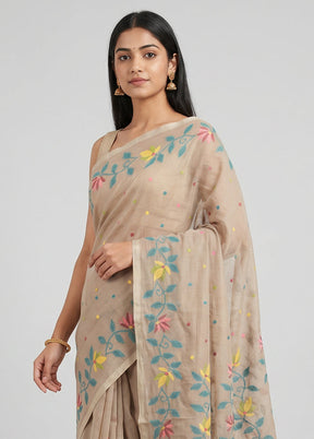 Multicolor Handloom Pure Cotton Saree With Blouse Piece