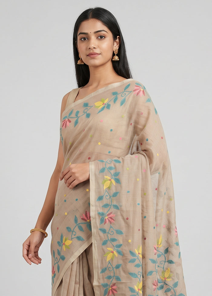 Multicolor Handloom Pure Cotton Saree With Blouse Piece
