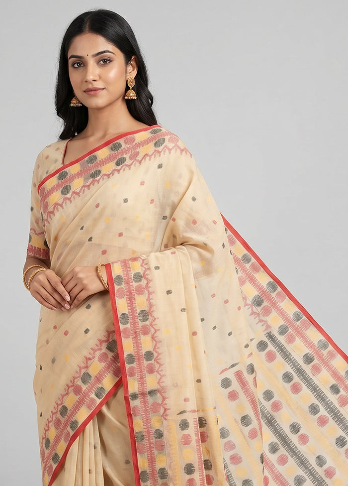 Multicolor Handloom Pure Cotton Saree With Blouse Piece