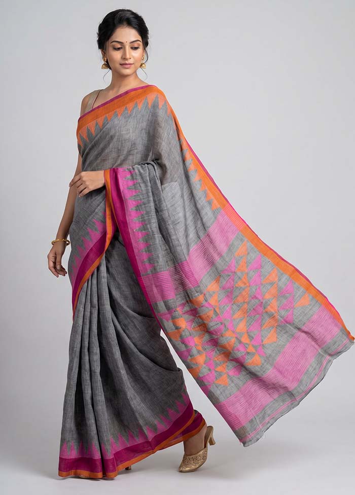 Multicolor Linen Silk Saree With Blouse Piece