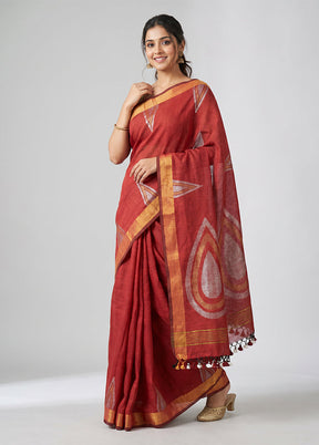 Multicolor Linen Silk Saree With Blouse Piece