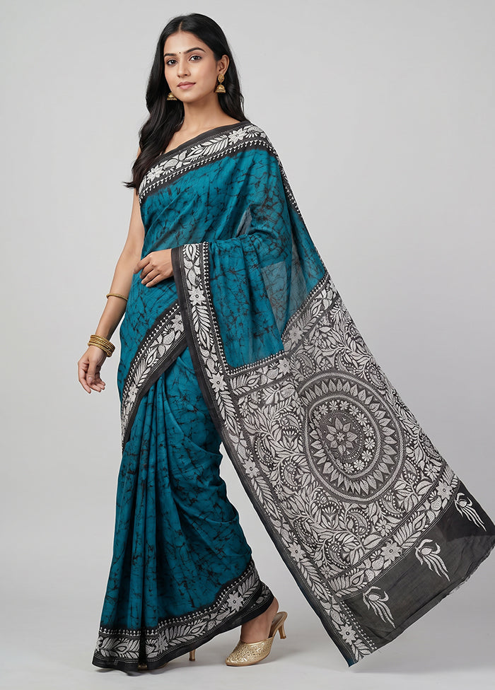 Multicolor Handloom Kantha Stitch Pure Silk Saree With Blouse Piece
