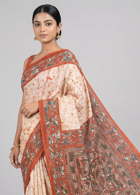 Multicolor Handloom Kantha Stitch Pure Silk Saree With Blouse Piece