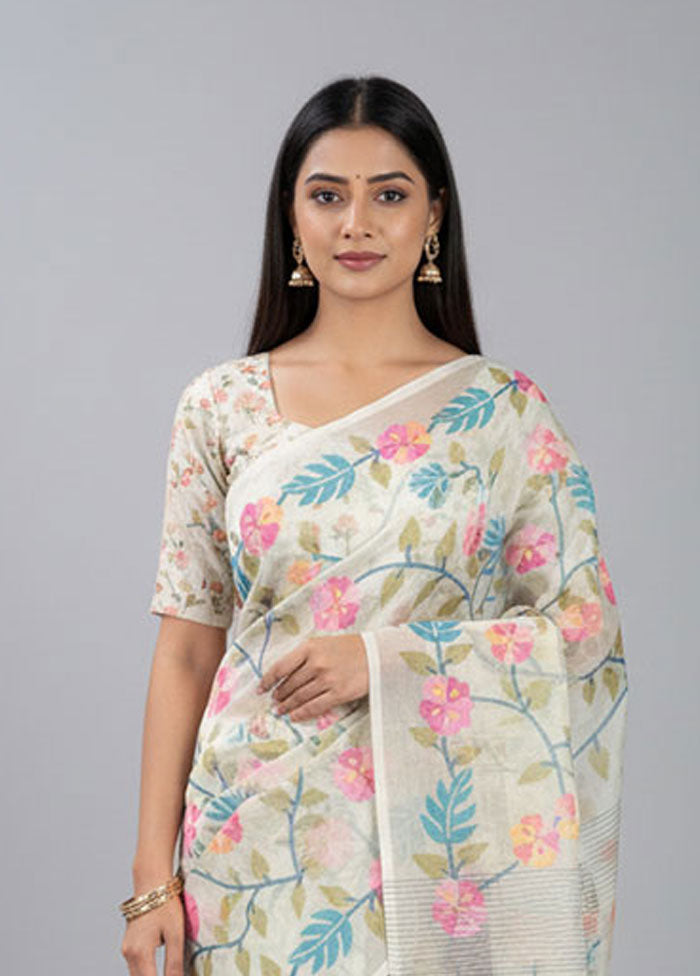 Multicolor Handloom Pure Cotton Saree With Blouse Piece