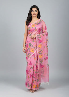 Multicolor Handloom Pure Cotton Saree With Blouse Piece