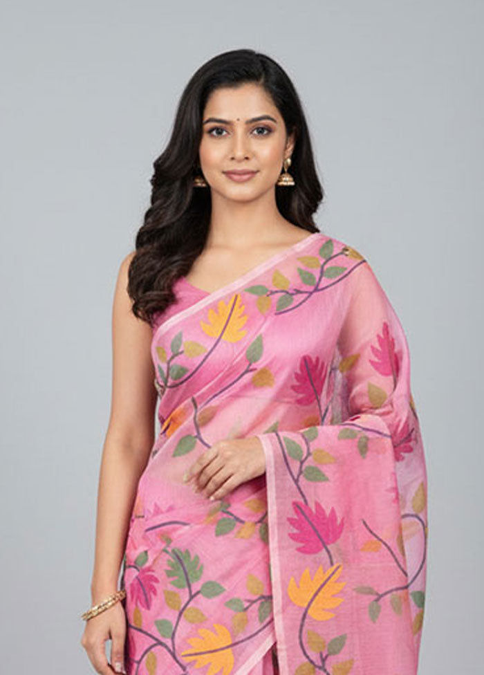 Multicolor Handloom Pure Cotton Saree With Blouse Piece