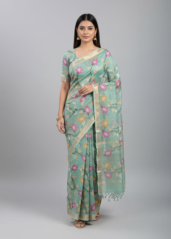 Multicolor Handloom Pure Cotton Saree With Blouse Piece