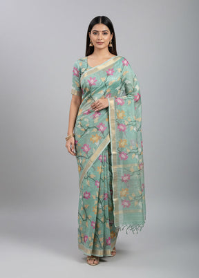 Multicolor Handloom Pure Cotton Saree With Blouse Piece