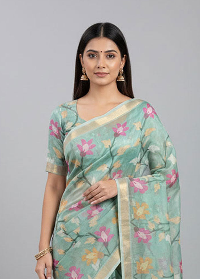 Multicolor Handloom Pure Cotton Saree With Blouse Piece