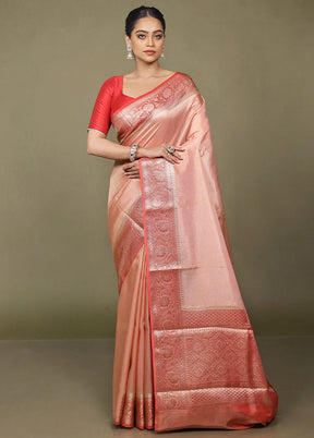 Peach Tissue Silk Saree With Blouse Piece