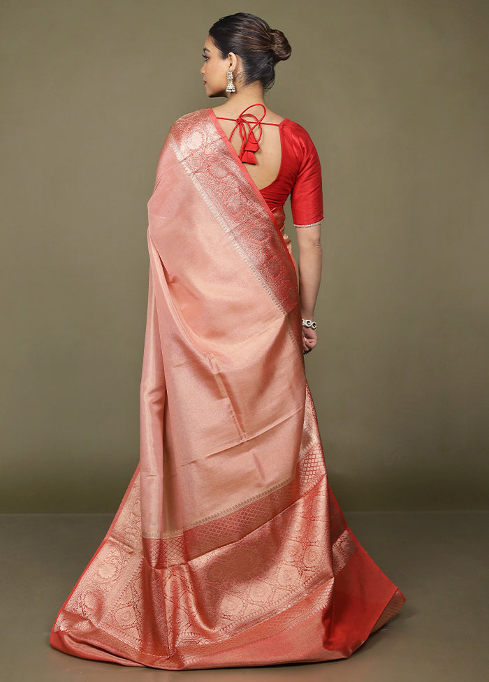 Peach Tissue Silk Saree With Blouse Piece