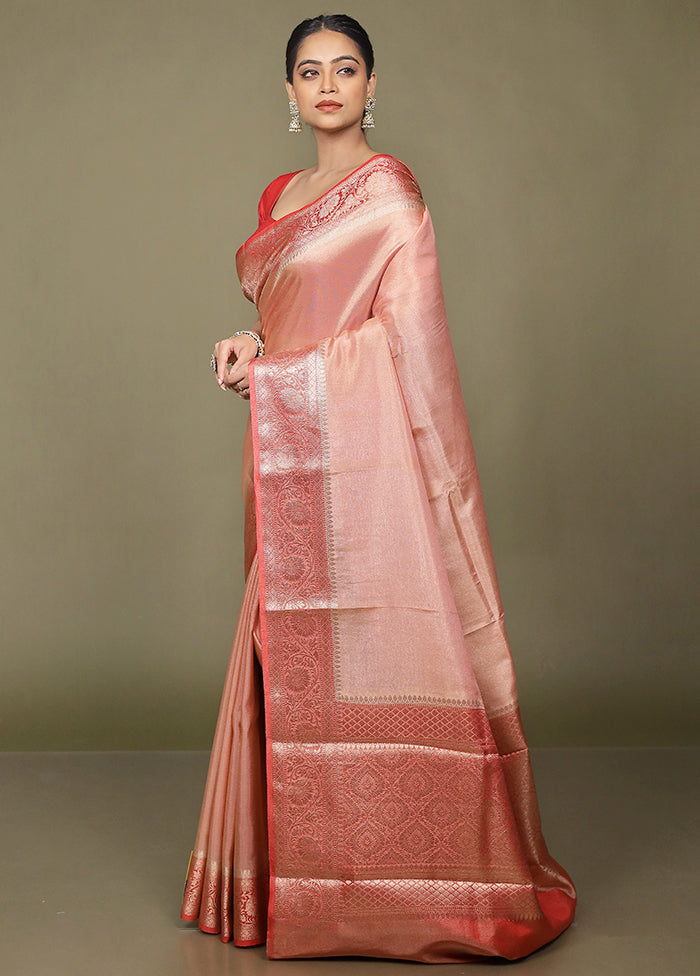 Peach Tissue Silk Saree With Blouse Piece