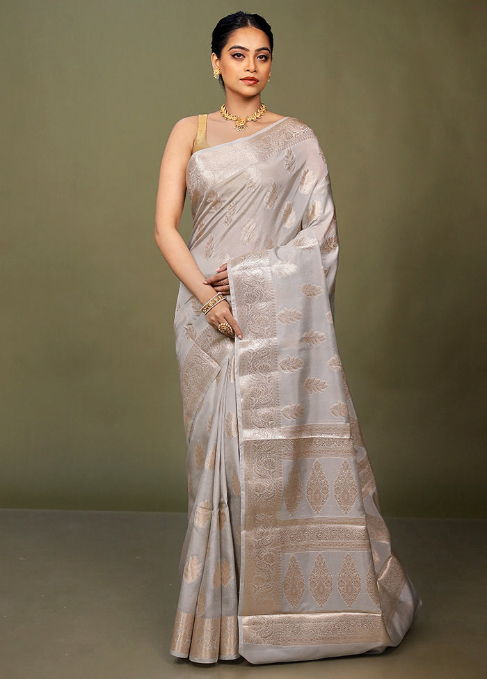Grey Dupion Silk Saree With Blouse Piece
