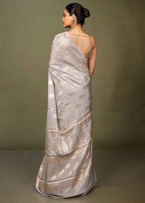 Grey Dupion Silk Saree With Blouse Piece