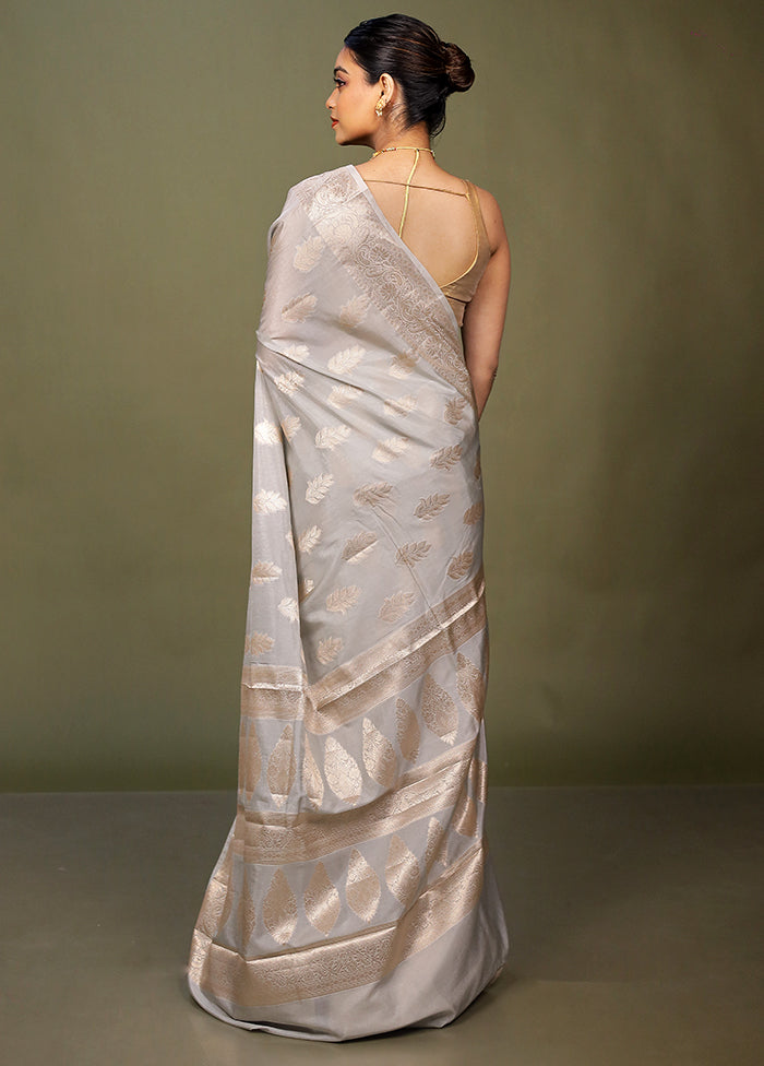 Grey Dupion Silk Saree With Blouse Piece