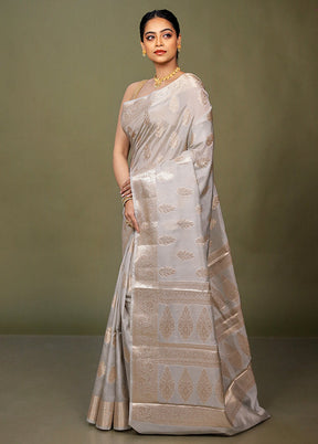Grey Dupion Silk Saree With Blouse Piece