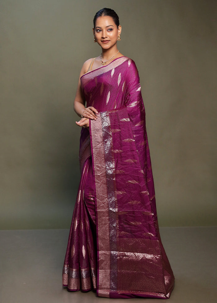 Purple Dupion Silk Saree With Blouse Piece