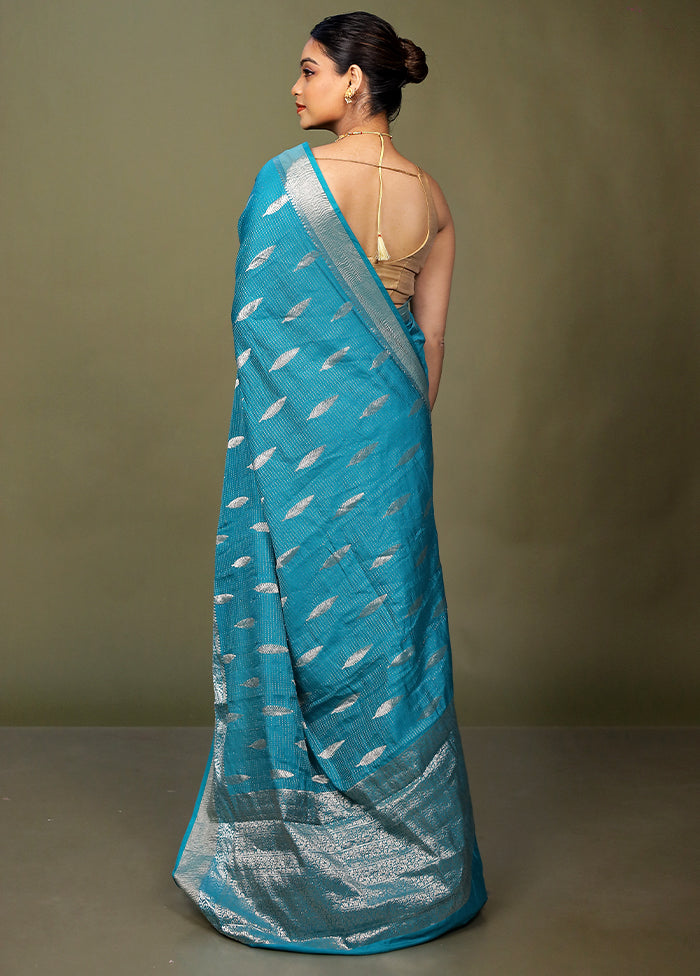 Blue Dupion Silk Saree With Blouse Piece