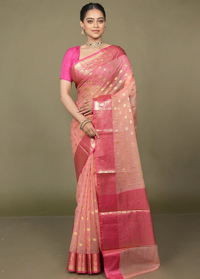 Pink Organza Saree With Blouse Piece