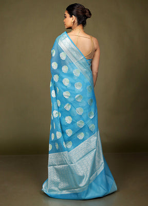 Blue Kora Silk Saree With Blouse Piece