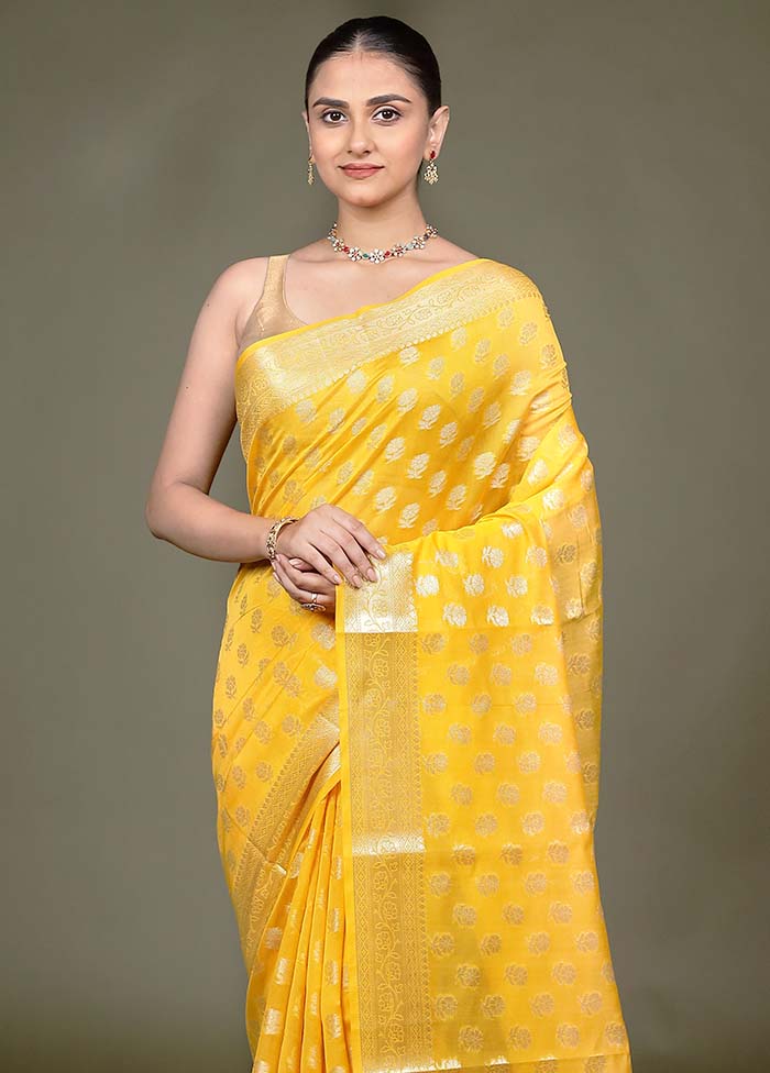 Yellow Kora Silk Saree With Blouse Piece