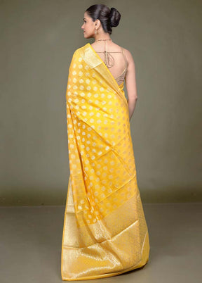 Yellow Kora Silk Saree With Blouse Piece