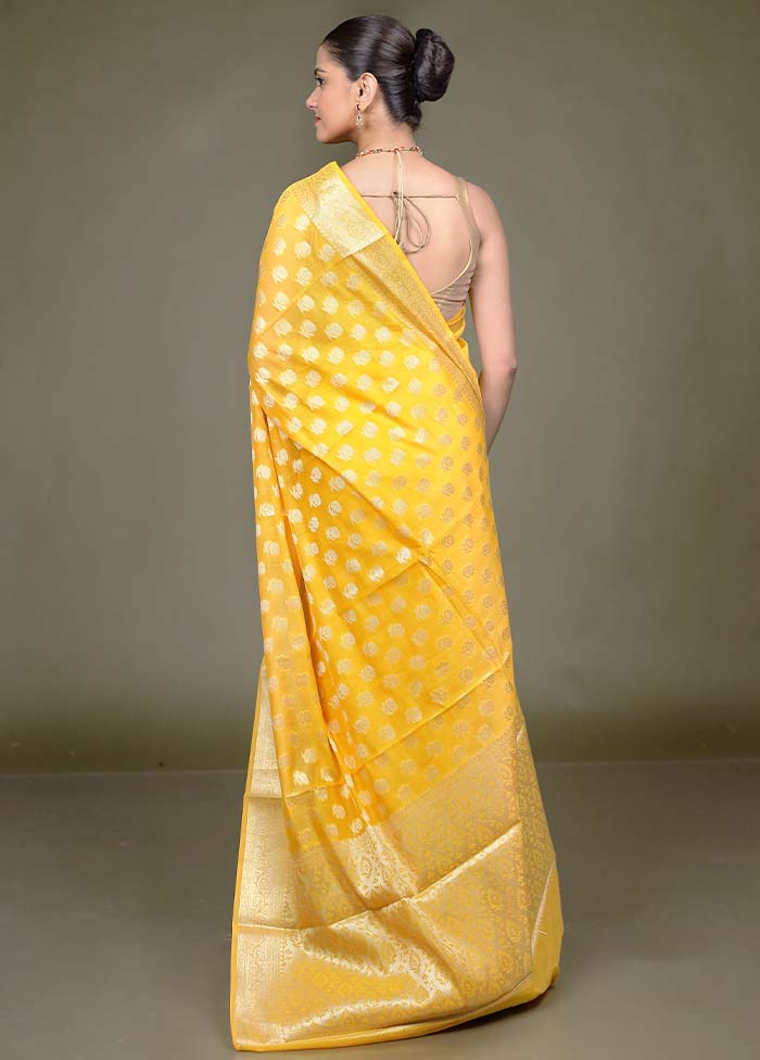 Yellow Kora Silk Saree With Blouse Piece