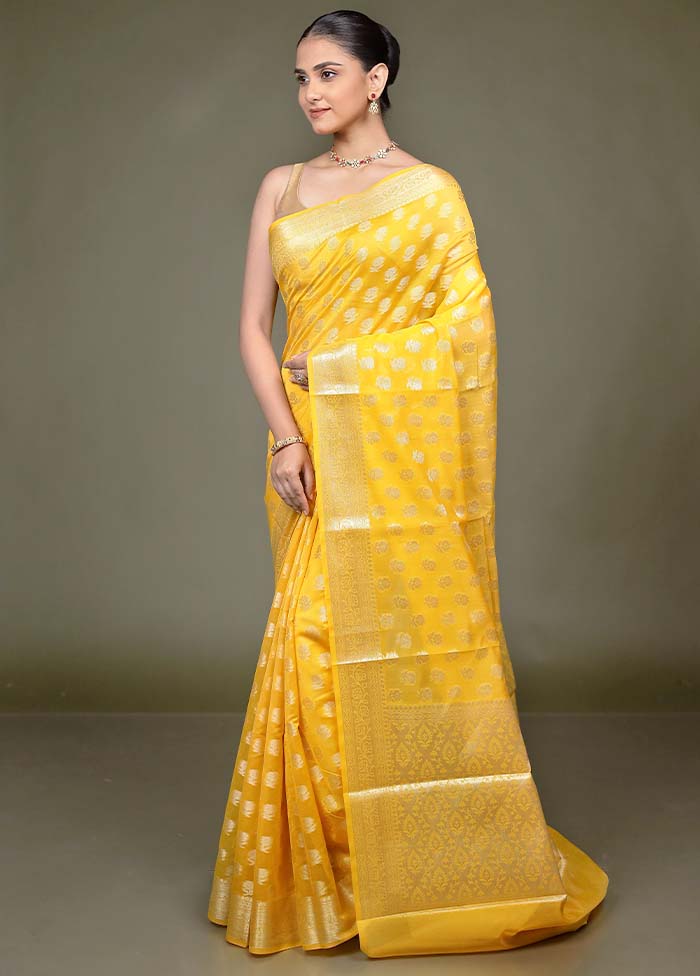 Yellow Kora Silk Saree With Blouse Piece