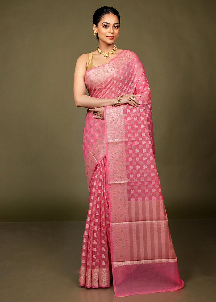 Pink Kora Silk Saree With Blouse Piece