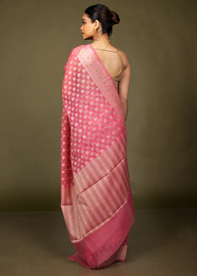 Pink Kora Silk Saree With Blouse Piece