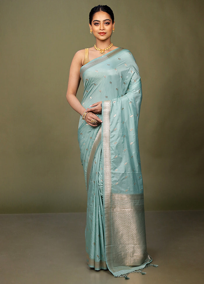 Green Dupion Silk Saree With Blouse Piece