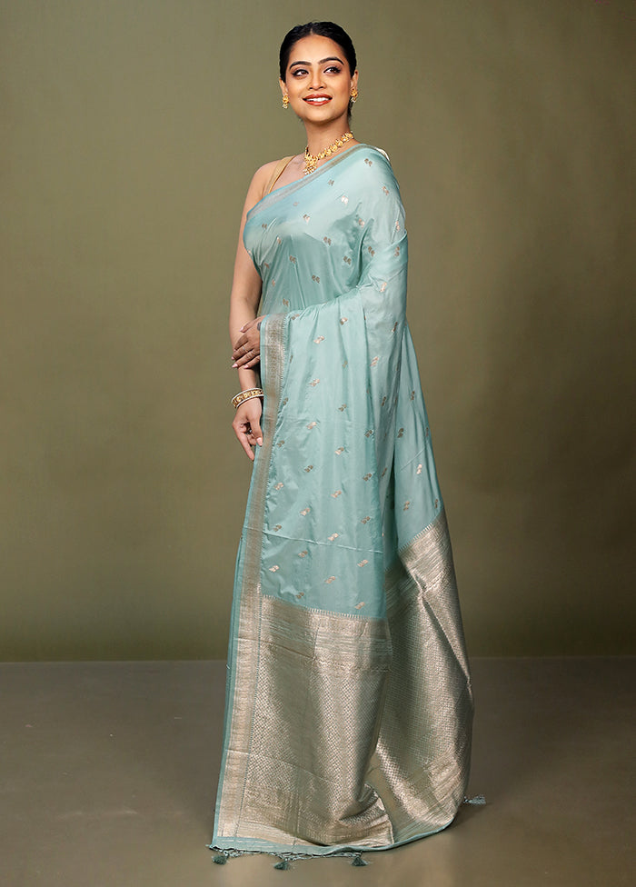 Green Dupion Silk Saree With Blouse Piece
