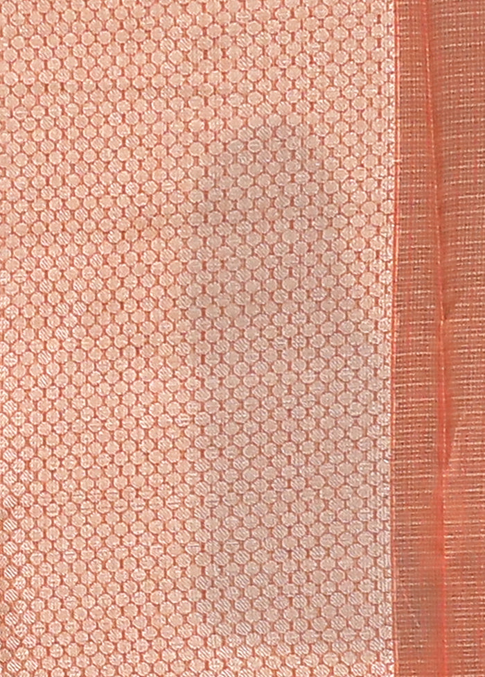 Peach Kora Silk Saree With Blouse Piece