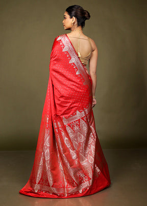 Red Banarasi Silk Saree With Blouse Piece
