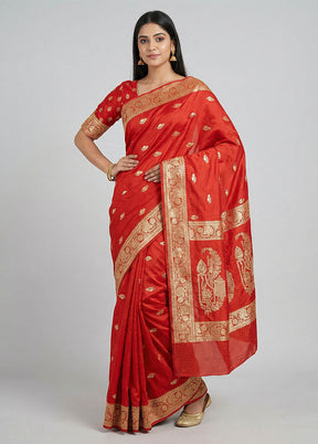 Red Banarasi Silk Saree With Blouse Piece
