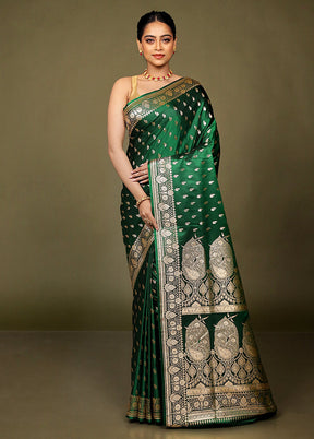 Green Banarasi Silk Saree With Blouse Piece