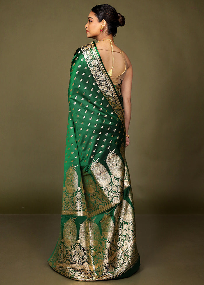 Green Banarasi Silk Saree With Blouse Piece