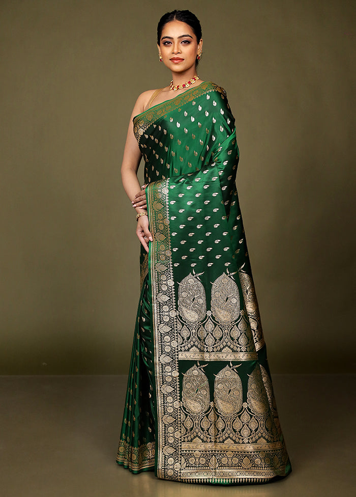 Green Banarasi Silk Saree With Blouse Piece