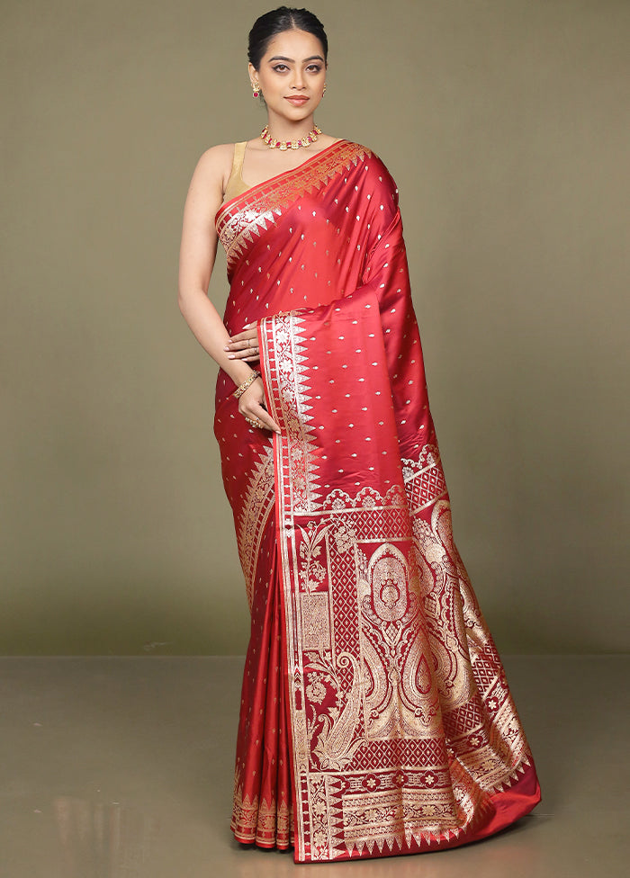Red Banarasi Silk Saree With Blouse Piece