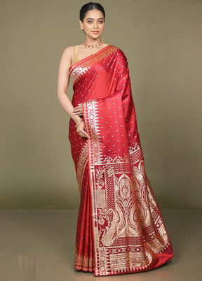 Red Banarasi Silk Saree With Blouse Piece