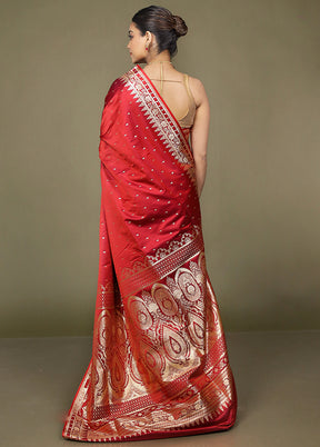 Red Banarasi Silk Saree With Blouse Piece