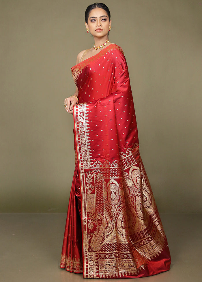 Red Banarasi Silk Saree With Blouse Piece
