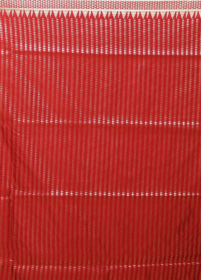 Red Banarasi Silk Saree With Blouse Piece