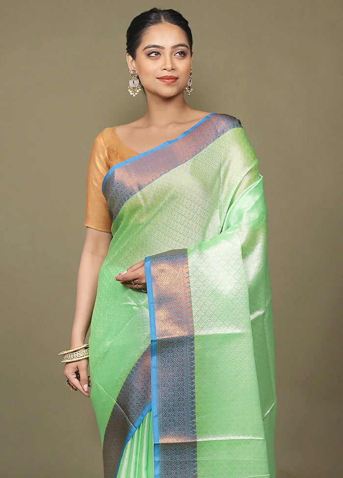 Green Kora Silk Saree With Blouse Piece