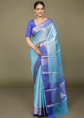 Blue Kora Silk Saree With Blouse Piece