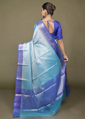 Blue Kora Silk Saree With Blouse Piece