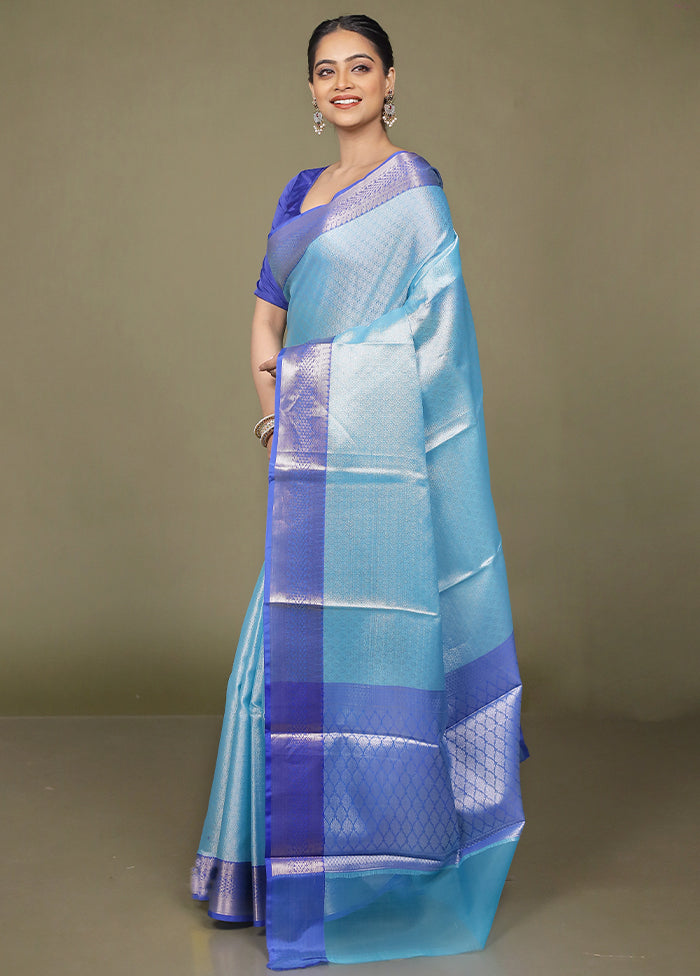 Blue Kora Silk Saree With Blouse Piece
