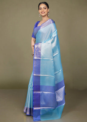 Blue Kora Silk Saree With Blouse Piece