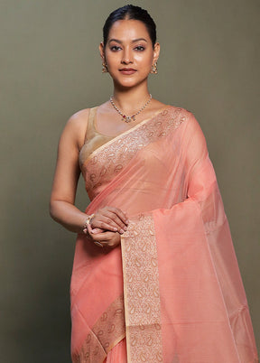 Peach Kota Cotton Saree With Blouse Piece